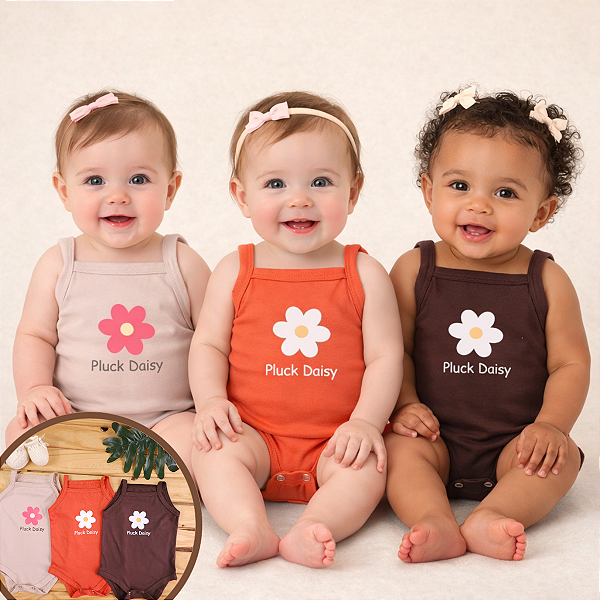 Kit 3 Bodies Bebê Menina Verão/Meia-Estação | Alcinha Regata Algodão | Pluck Daisy | RN P M G