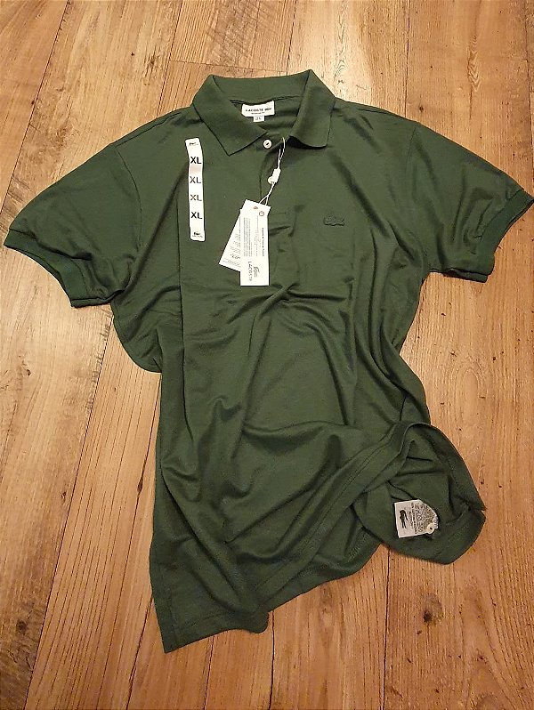 Polo Lacoste Monocromática Masculina Verde Militar