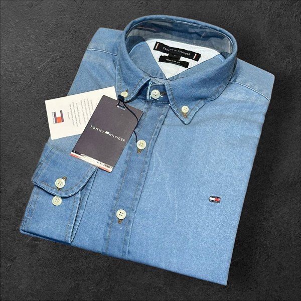 Camisa Jeans Claro Tommy Hilfiger Masculina Regular Fit