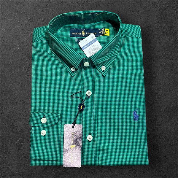 Camisa Verde Xadrez Ralph Lauren Masculina Custom Fit
