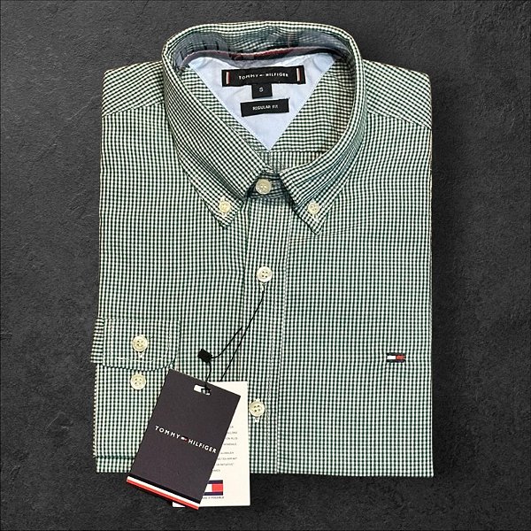 Camisa Verde Gingham Tommy Hilfiger Masculina Regular Fit