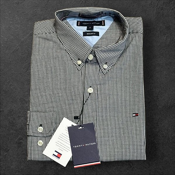 Camisa Preta Gingham Tommy Hilfiger Masculina Regular Fit