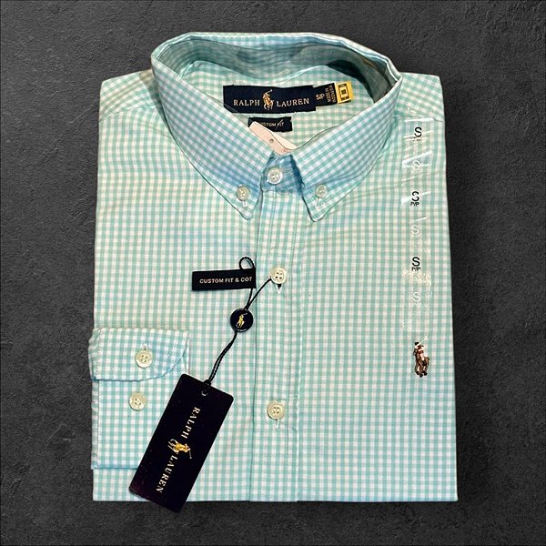 Camisa Xadrez Ralph Lauren Masculina Custom Fit Verde Claro