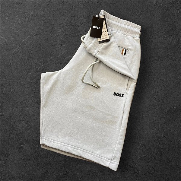 Bermuda Moletom BOSS Masculina Cinza Claro