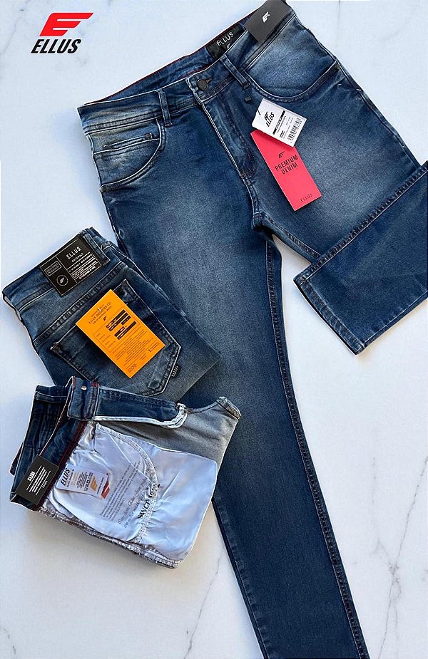 Calça Jeans Ellus Masculina Premium Denim Azul Médio