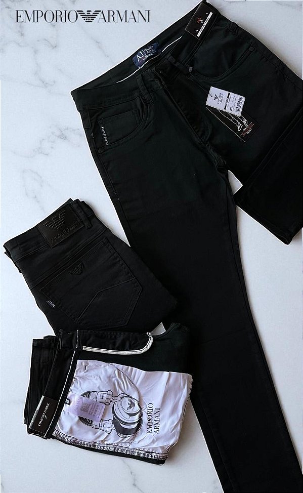 Calça Jeans Emporio Armani Masculina Slim Fit Preta