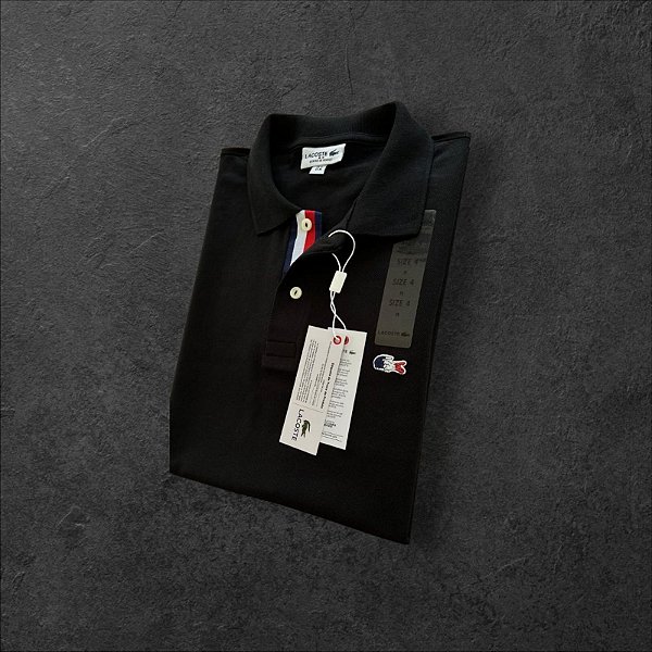 Camiseta Polo Lacoste France Masculina Preta