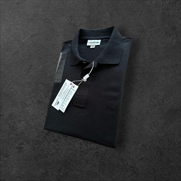 Polo Lacoste Masculina Monocromática Preta