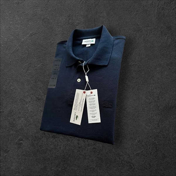 Polo Lacoste Masculina Monocromática Azul Marinho