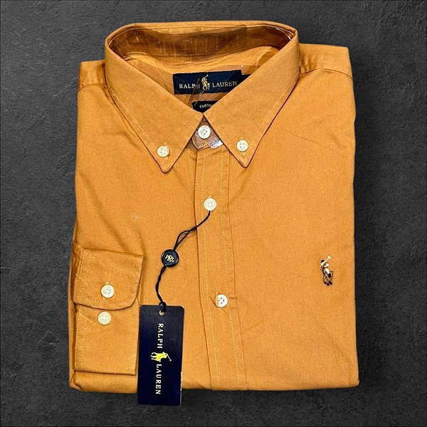 Camisa Oxford Ralph Lauren Masculina Custom Fit Mostarda