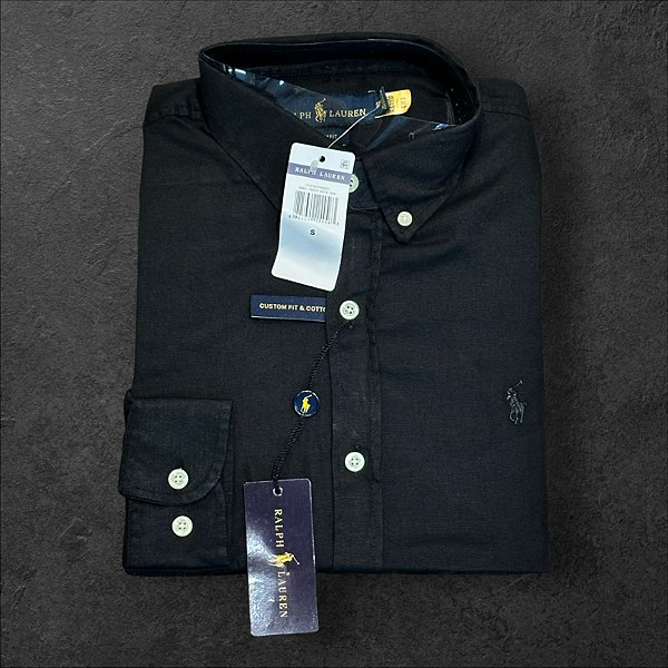 Camisa Oxford Camisa Ralph Lauren Masculina Custom Fit Preta