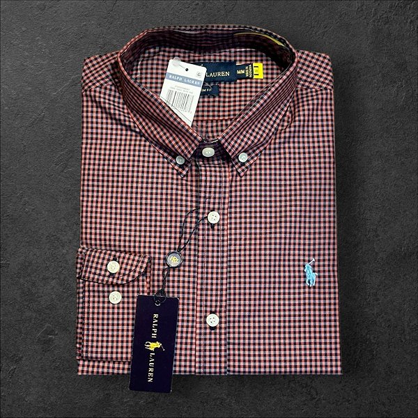 Camisa Xadrez Ralph Lauren Masculina Custom Fit Vinho e Azul