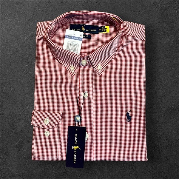 Camisa Xadrez Ralph Lauren Masculina Custom Fit Vermelha
