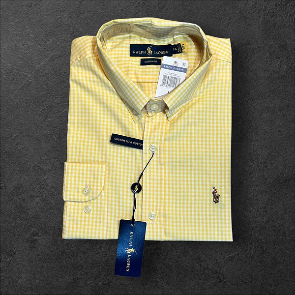 Camisa Xadrez Ralph Lauren Masculina Custom Fit Amarela