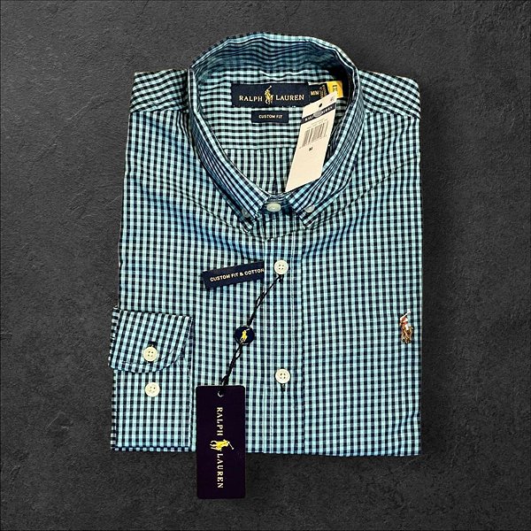 Camisa Xadrez Ralph Lauren Masculina Custom Fit Verde