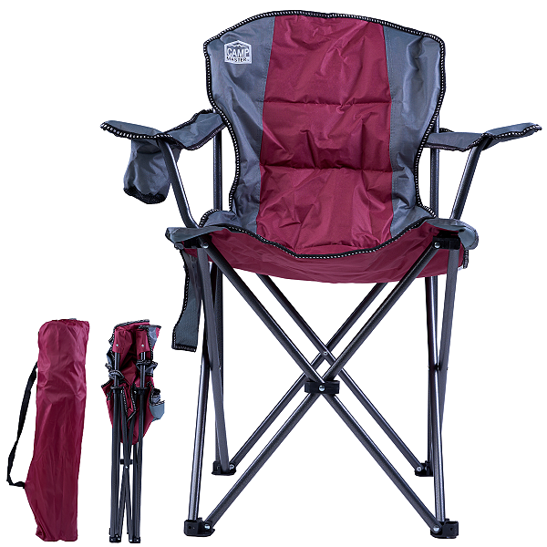 Cadeira Dobrável com Tubo de 18 mm em Ferro e Tecido Oxford 55×96×91 cm - Vermelho/Cinza