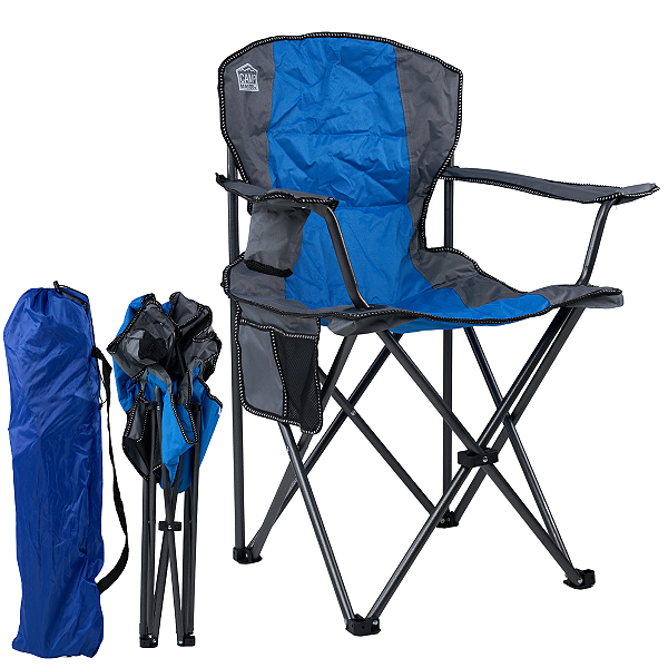 Cadeira Dobrável com Tubo de 18 mm em Ferro e Tecido Oxford 55×96×91 cm - Azul/Preto