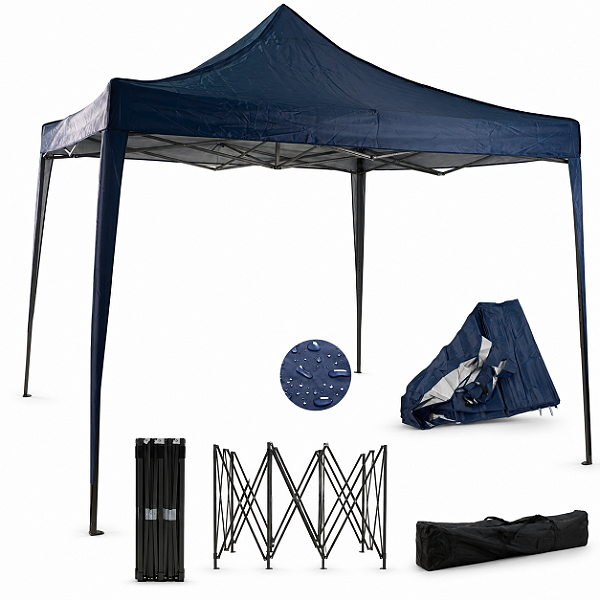 Gazebo Sanfonado C30 com Estrutura em Aço e Tecido Sintético Impermeável Azul Escuro 3x3m