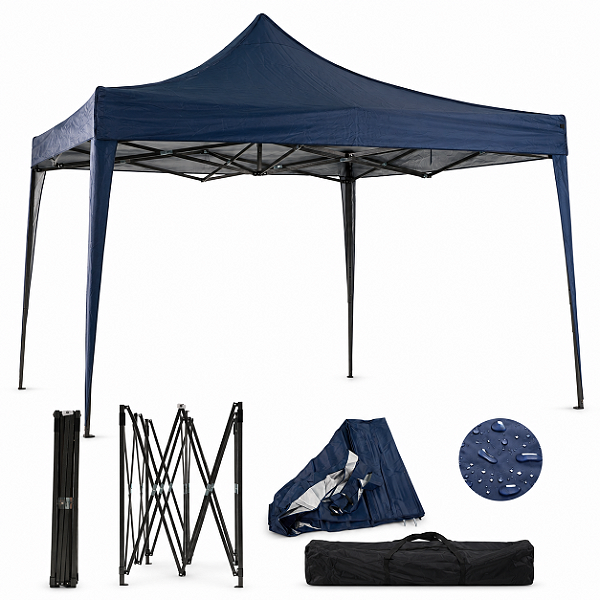 Gazebo Sanfonado B30 com Estrutura em Aço e Tecido Sintético Impermeável Azul Escuro 3x3m