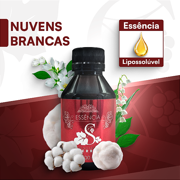NUVENS BRANCAS - ESSÊNCIA LIPOSOLÚVEL - PREMIUM E CONCENTRADA PARA VELAS, SABONETES E COSMÉTICOS ARTESANAIS