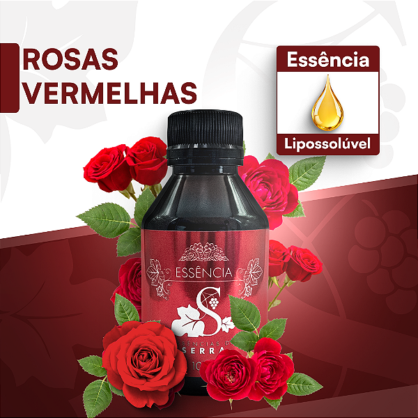 ROSAS VERMELHAS - ESSÊNCIA LIPOSOLÚVEL - PREMIUM E CONCENTRADA PARA VELAS, SABONETES E COSMÉTICOS ARTESANAIS