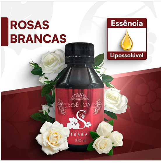 ROSAS BRANCAS 100ML ESSÊNCIA LIPOSOLÚVEL - PREMIUM E CONCENTRADA PARA VELAS, SABONETES E COSMÉTICOS ARTESANAIS