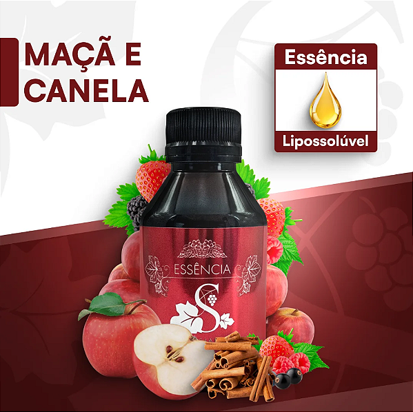 MAÇÃ E CANELA 100ML ESSÊNCIA LIPOSOLÚVEL - PREMIUM E CONCENTRADA PARA VELAS, SABONETES E COSMÉTICOS ARTESANAIS
