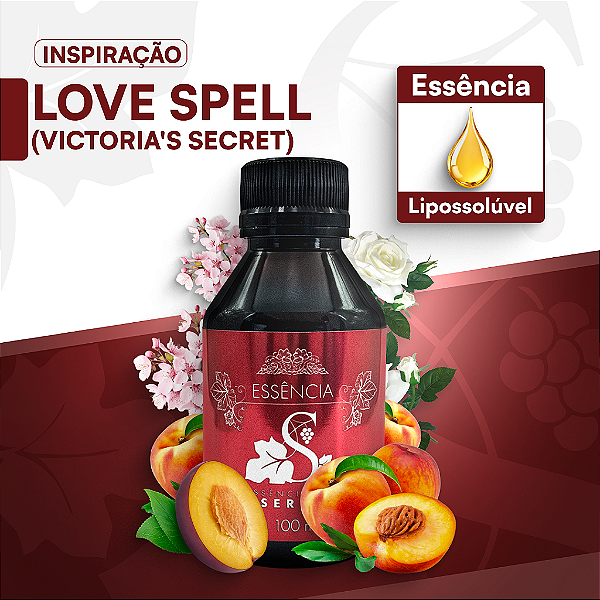 INSP. LOVE SPELL VICTORIA'S SECRET 100 ML - ESSÊNCIA LIPOSOLÚVEL - PREMIUM E CONCENTRADA PARA VELAS, SABONETES E COSMÉTICOS ARTESANAIS
