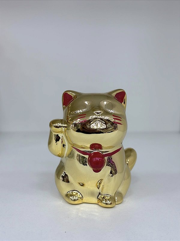ENFEITE GATO DA SORTE METALIZADO DOURADO