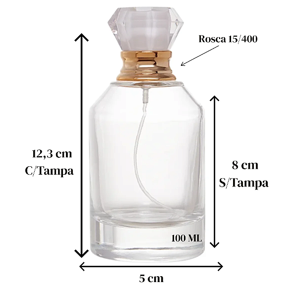 FRASCO DE VIDRO PERFUME FORTUNA TAMPA BRANCA 100ML