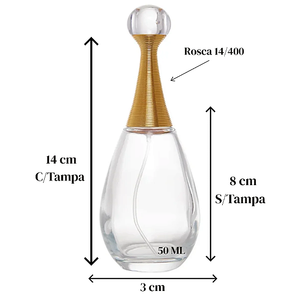 FRASCO DE VIDRO PERFUME INSPIRAÇÃO JADORE 50ML