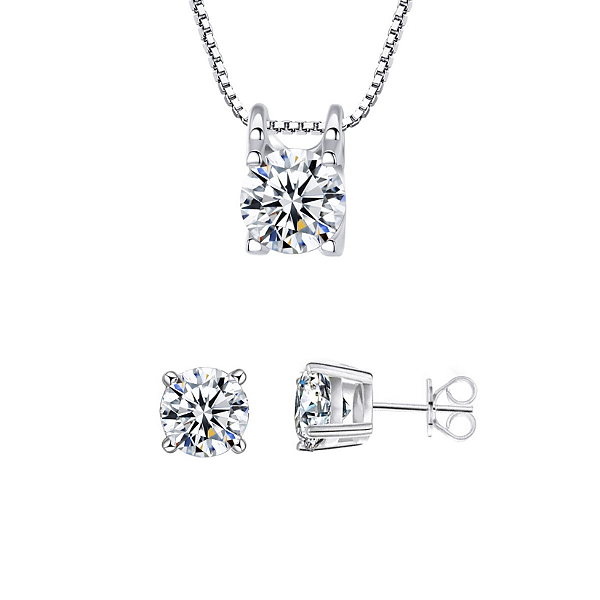Conjunto Dianne Luz em Prata 925 em Zircônia 6mm Redonda