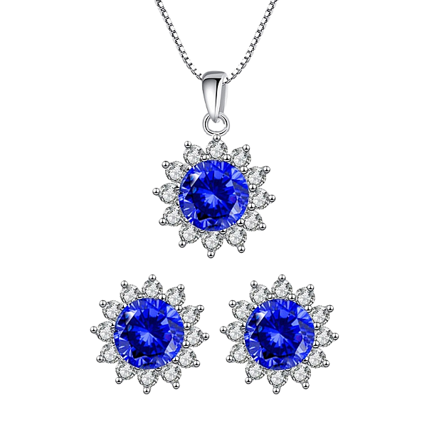 Conjunto Dianne Classic Blue em Prata 925 Cravejado