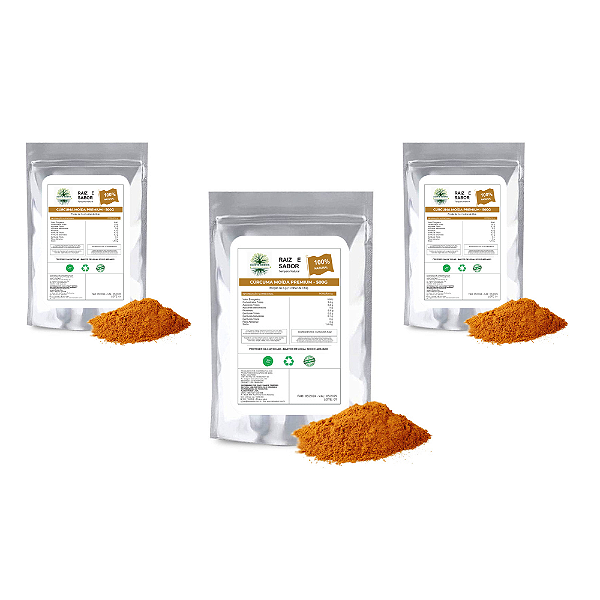 3x Cúrcuma em pó 500g, Raiz e Sabor Tempero Natural