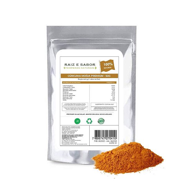 Cúrcuma em pó, Raiz e Sabor Tempero Natural 50g