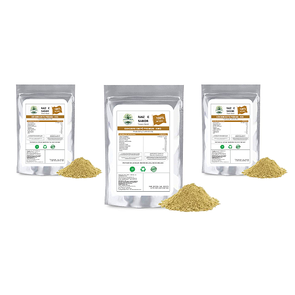Gengibre em pó 500g, Raiz e Sabor Tempero Natural, kit com 3