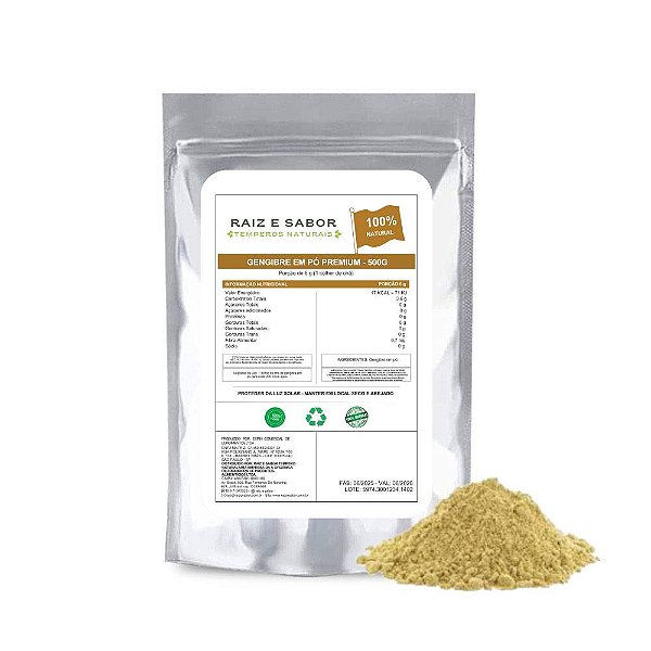 Gengibre em pó, Raiz e Sabor Tempero Natural 500g