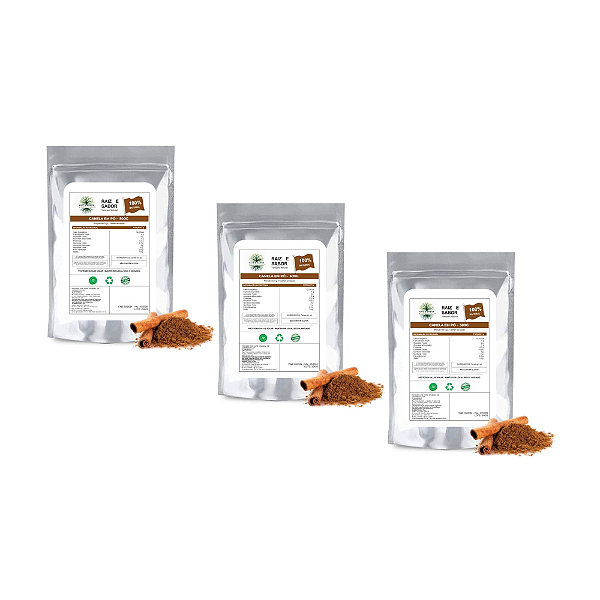 Kit 3 Canela Em Pó 500g Raiz e Sabor Temperos Naturais