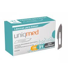 LAMINA DE BISTURI AÇO CARBONO N 21 UNIQMED CX 100 UN