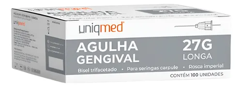 AGULHA GENGIVAL 27G LONGA UNIQMED CX 100 UN
