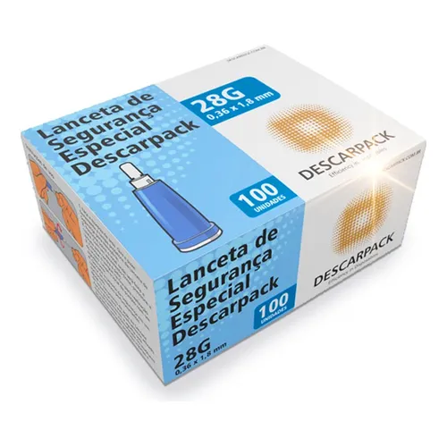 LANCETA DE SEGURANÇA 28G 0,36X1,8MM DESCARPACK CX 100 UN