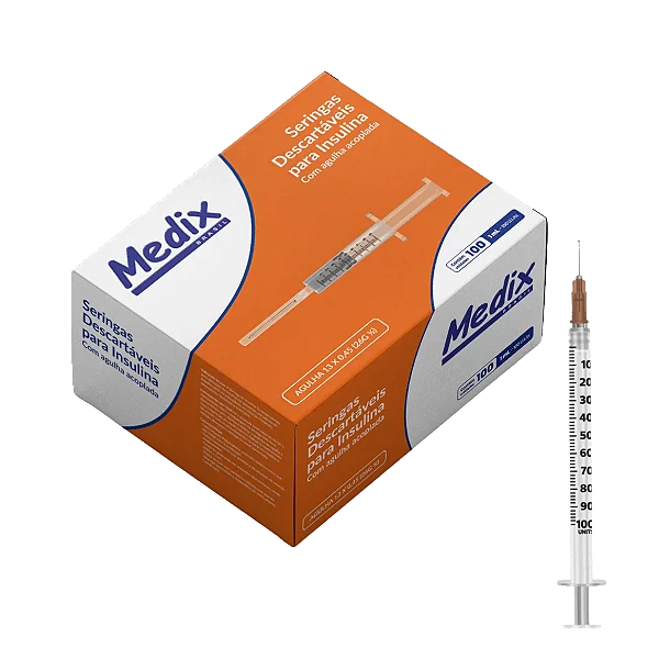 SERINGA INSULINA C/ AGULHA 1ML 26G 13 X 0,45MM MEDIX CX 100 UN