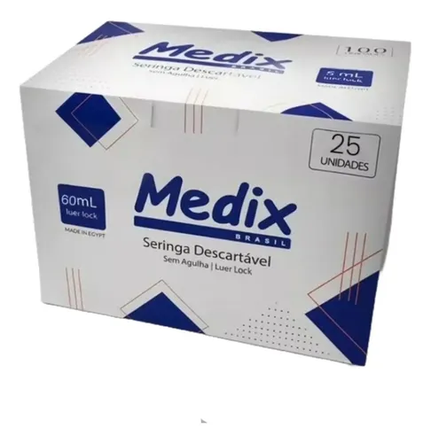 SERINGA S/ AGULHA 60ML LUER LOCK MEDIX CX 25 UN