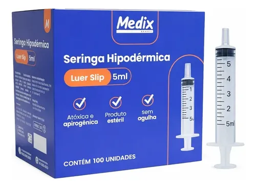 SERINGA S/ AGULHA 5ML LUER SLIP MEDIX 100 UN