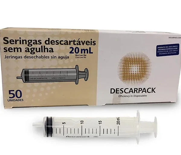SERINGA S/ AGULHA 20ML LUER SLIP DESCARPACK CX 50 UN