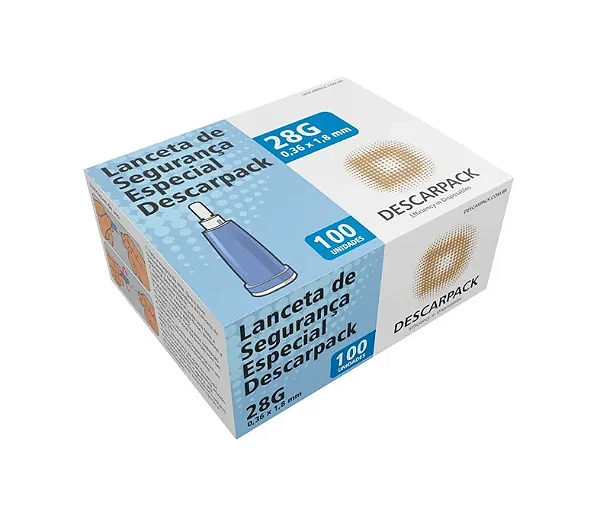 LANCETA DE SEGURANÇA ESPECIAL 28G DESCARPACK CX 100 UN
