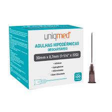 AGULHA HIPODERMICA 22G 30 X 0,70 MM UNIQMED CX 100 UN