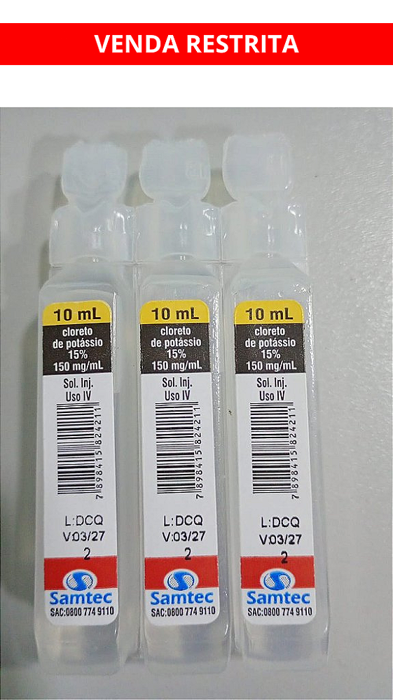 CLORETO DE POTASSIO 15% 10ML SAMTEC CX 200 UN