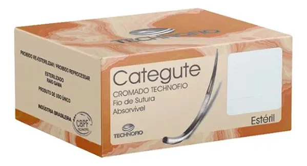FIO CATEGUTE CROMADO 0 75CM 1/2 30MM TECHNOFIO CX 24UN