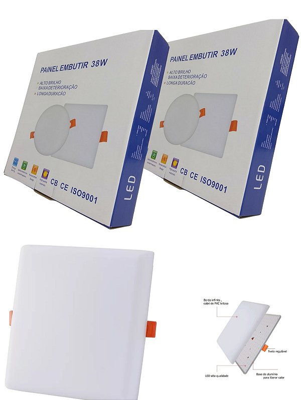 Plafon Led Borda Infinita 38w Embutido Quadrado 22cmx22cm Bivolt Banco Frio 6500K